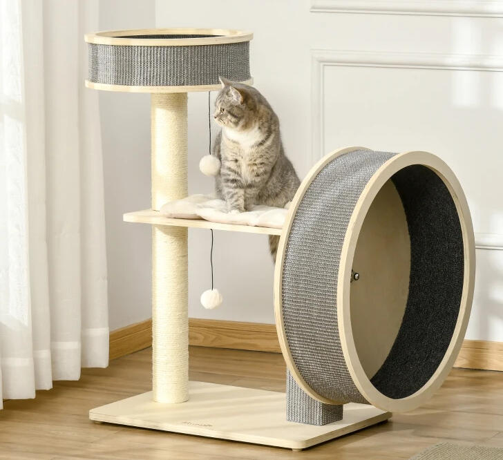 PawHut Cat Tree Kitty Tower with Scratching Posts Running Wheel Cat Bed